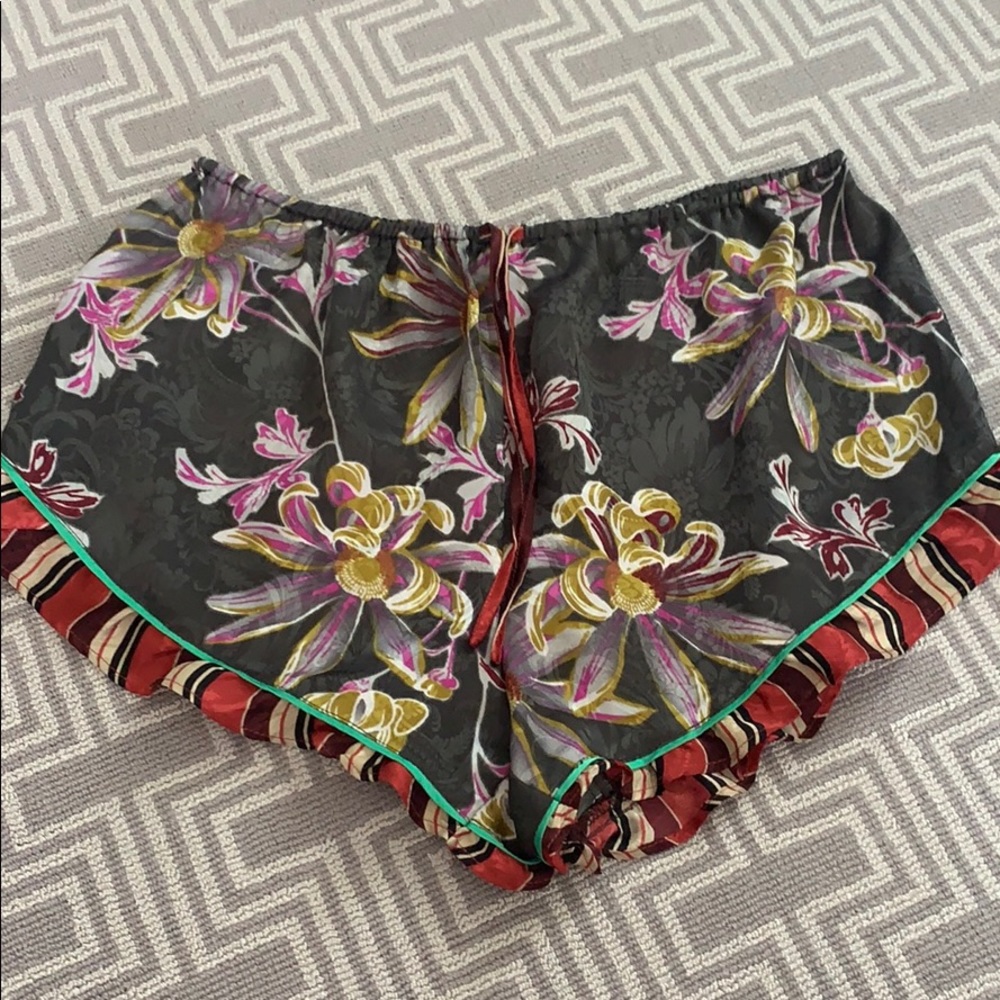 Anthropology Floral Shorts with drawstring tie